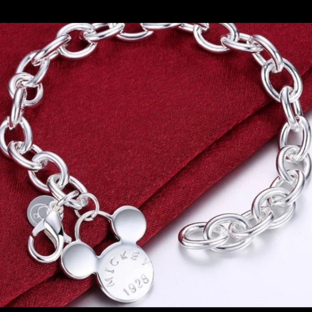 Silver (925) Mickey Mouse Charm Bracelet 8"
